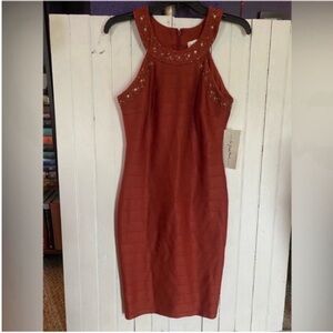 Signature Bodycon Halter Mini Dress Terracotta Size 8